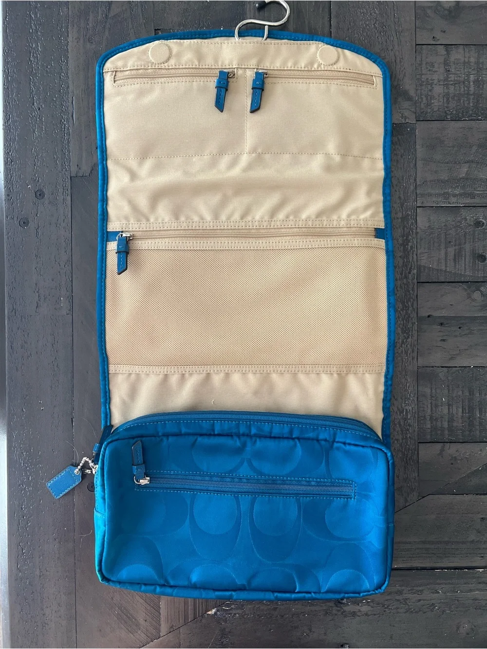 Coach Teal Signature Hanging Travel Organizer